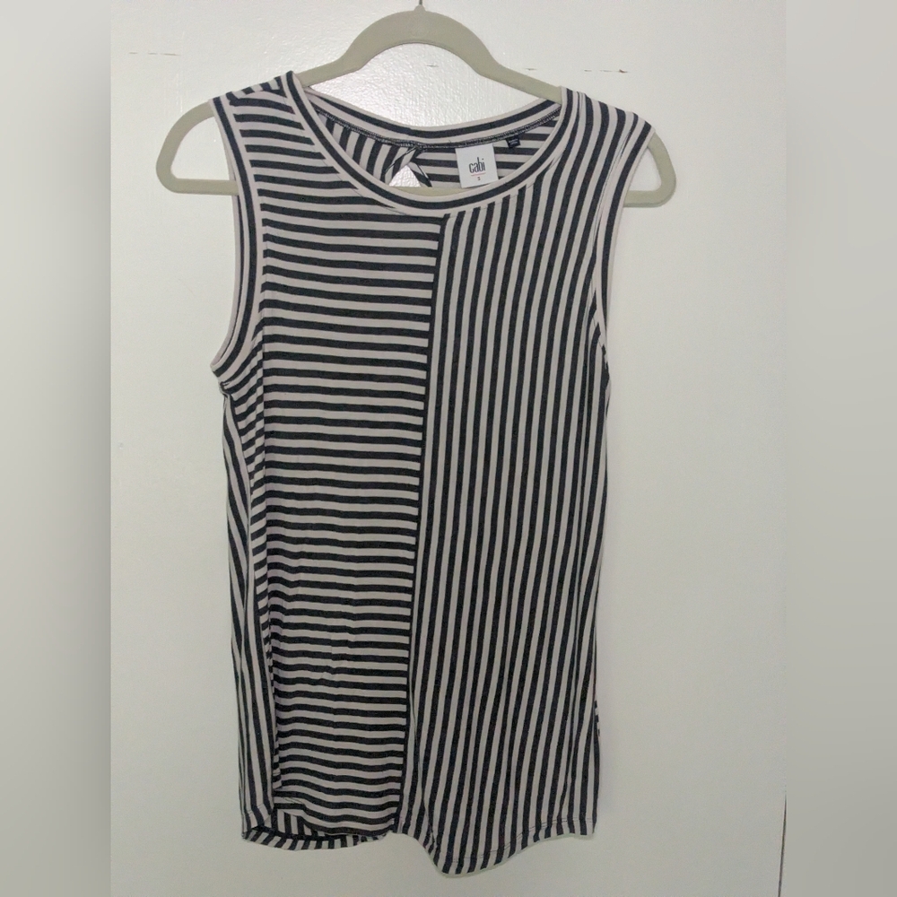 CAbi Black And White Striped Tank Top